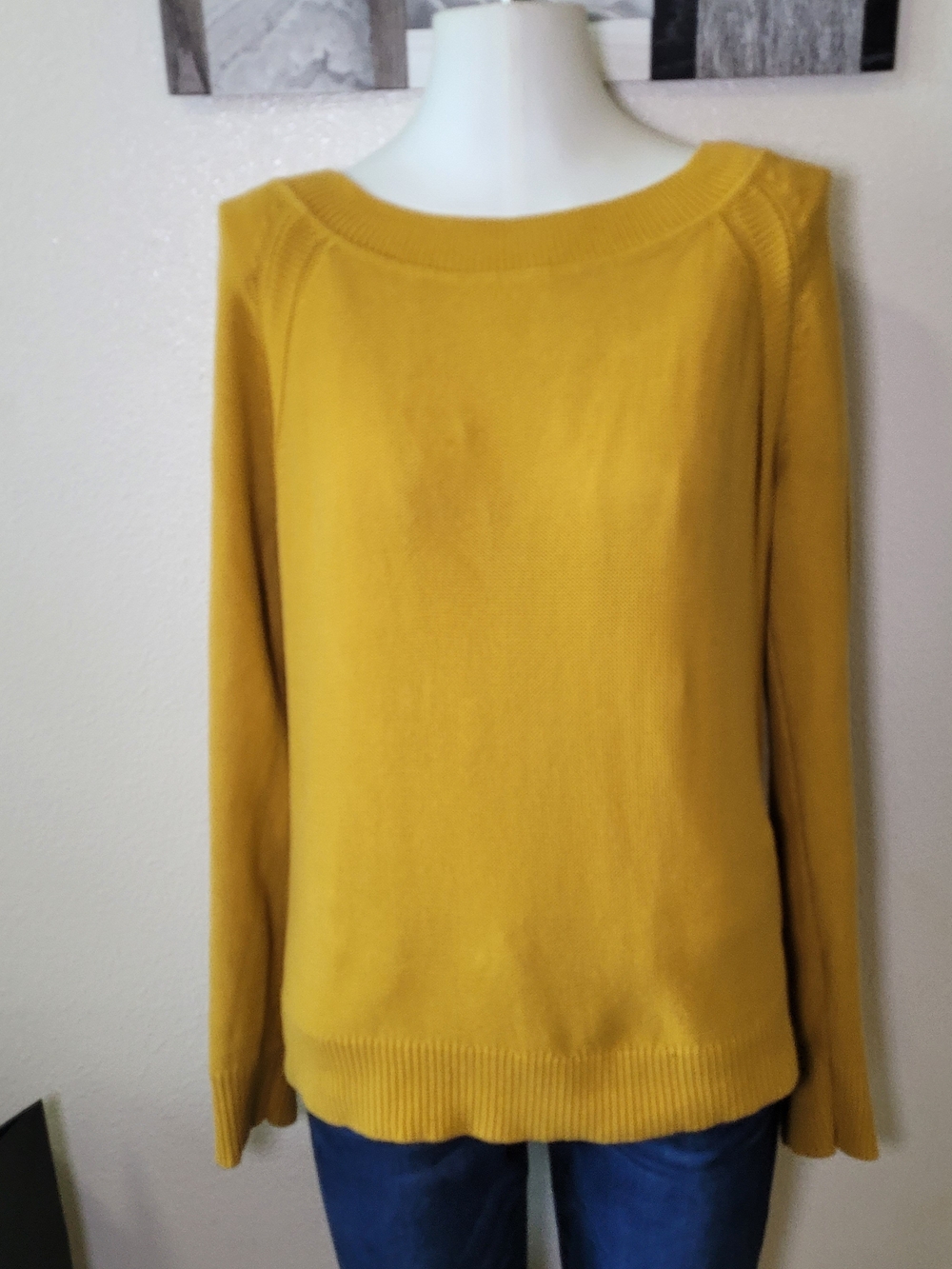 Banana Republic Golden Mustard Medium Organic Cotton Crewneck Sweater